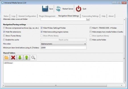 Universal Media Server share settings