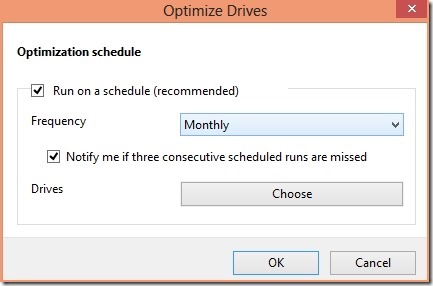 defragment drive in Windows 8 options