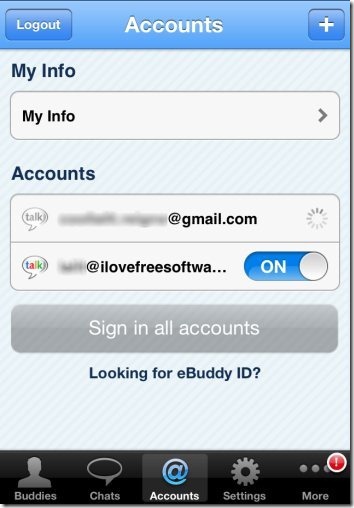 eBuddy Messenger multiple Gmail