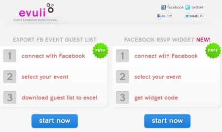 evuli to export Facebook event guests list default window