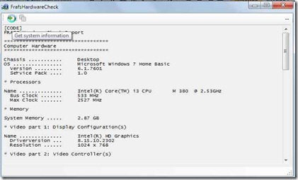 Frafs Hardware Check to get system hardware information