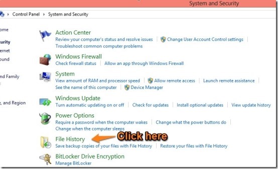 how to open file history in windows 8
