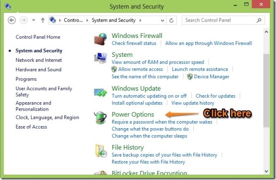 power option in window 8 control panel