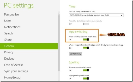 turn off application switching in Windows 8 how to