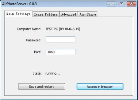 AirPhotoServer+ Free Image Web Server default window