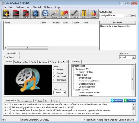 MediaCoder free audio and video converter default window