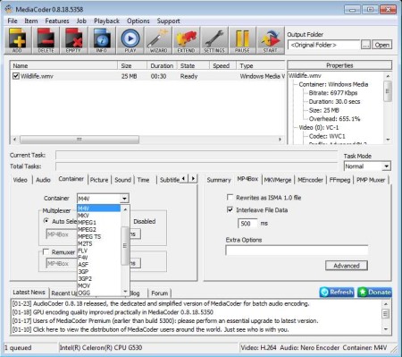 MediaCoder setting up conversion