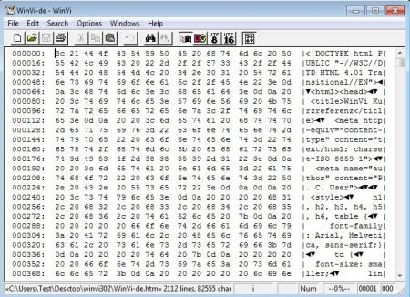 WinVi hexadecimal