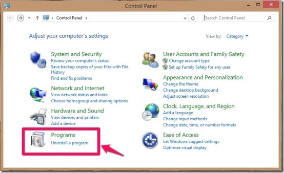 control panel in windows 8