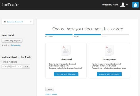 docTracker online document sharing default window