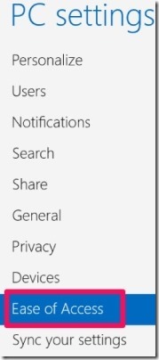 ease of access windows 8