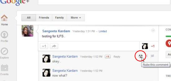 nuke comments on google+