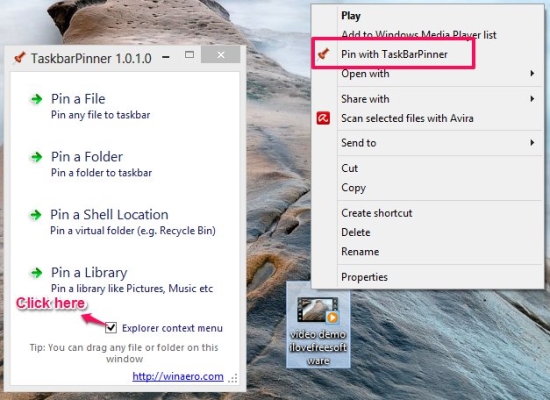 taskbar pinner context menu