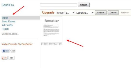 FaxBetter inbox shown