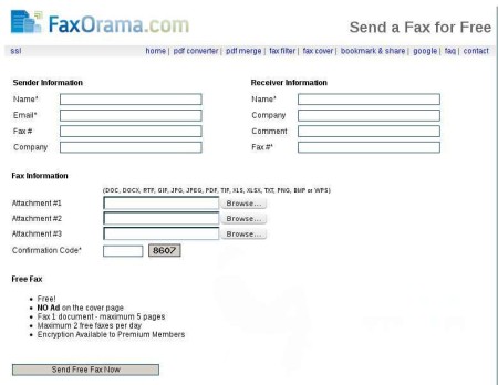 FaxOrama send fax online default window