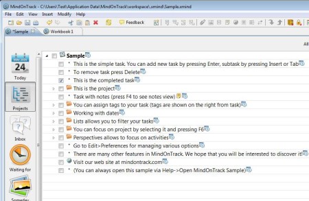MindOnTrack free task management software default window