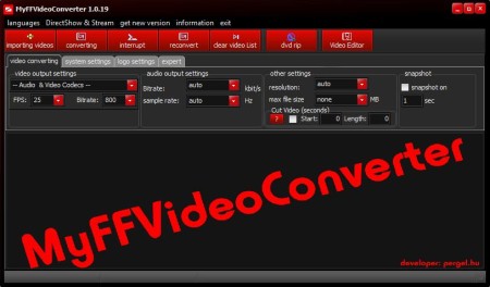 MyFFVideoConverter free audio and video converter default window