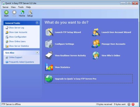 Quick ‘n Easy FTP Server Lite free FTP server software default window