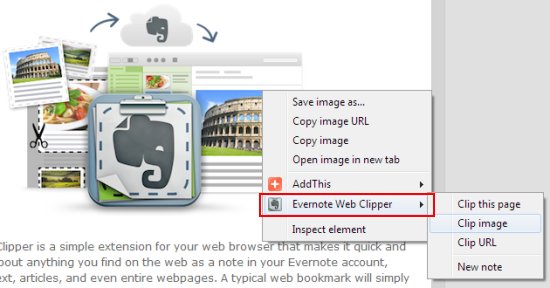 evernote web clipper context menu intergation