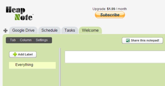 heap note to organize tasks interface