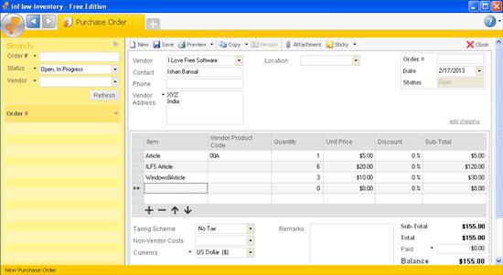 inflow inventory purchase order