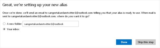 outlook alias done