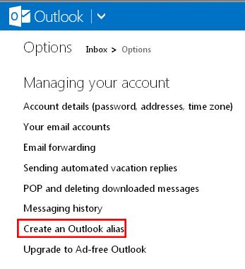 outlook create alias