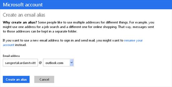 outlook create new alias