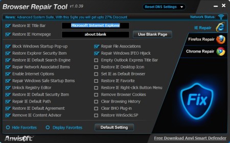 Browser Repair Tool default window