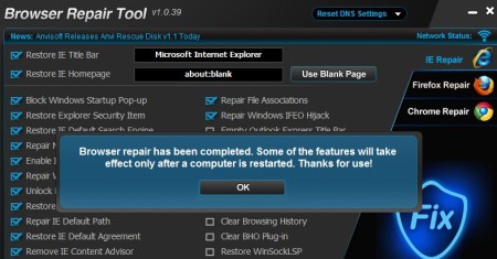 Browser Repair Tool fixed errors