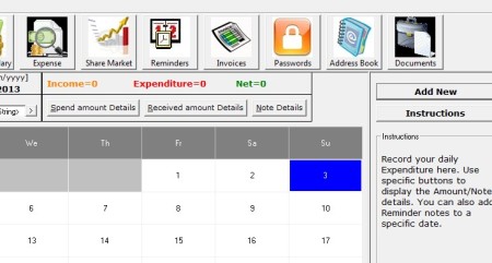 Personal Organiser adding expense