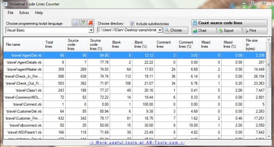 Universal Code Lines Counter interface