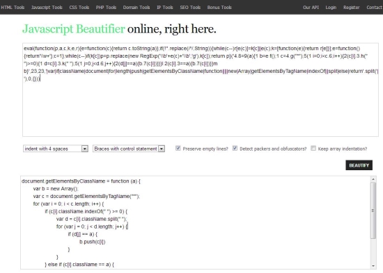 javascript beautifier