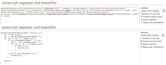 javascript unpacker and beautifier