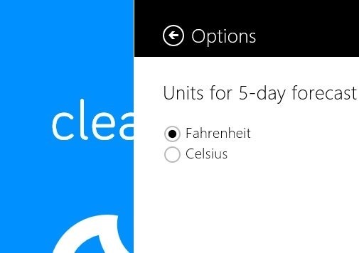 switch units in Weather App For Windows 8