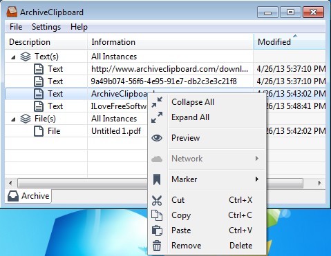 ArchiveClipboard right click options