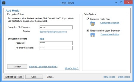 Synei Backup Manager encryption