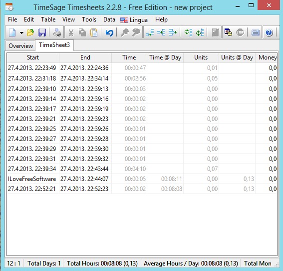 TimeSage Timesheets adding entries