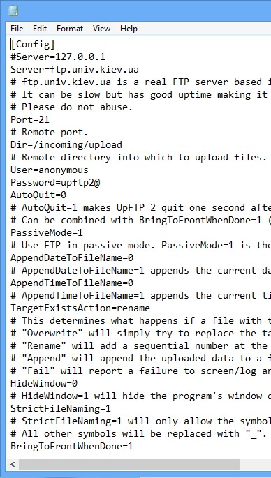 UpFTP configuration