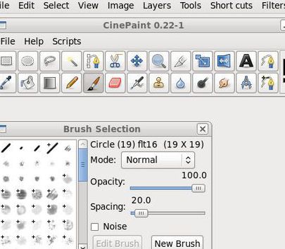 CinePaint toolbox brush selection