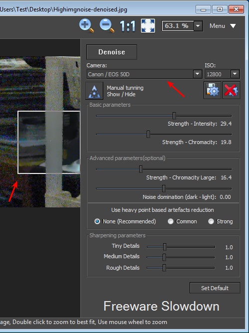 DenoiseMyImage changing settings