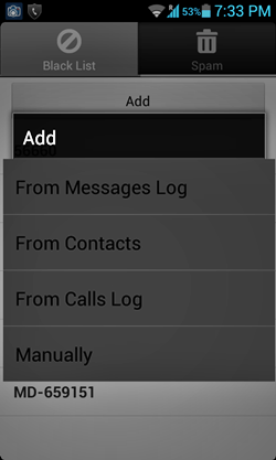 SMS Filter add contacts to block list