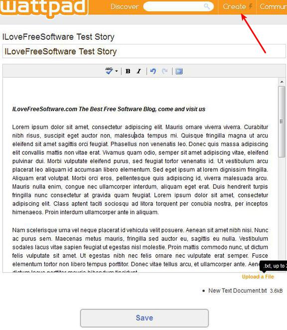 Wattpad text editor