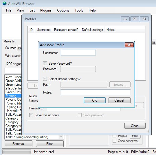 AutoWikiBrowser adding new user