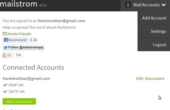 Mailstrom connecting account