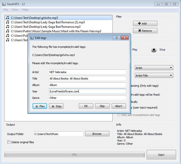 NeatMP3 editing MP3 tags