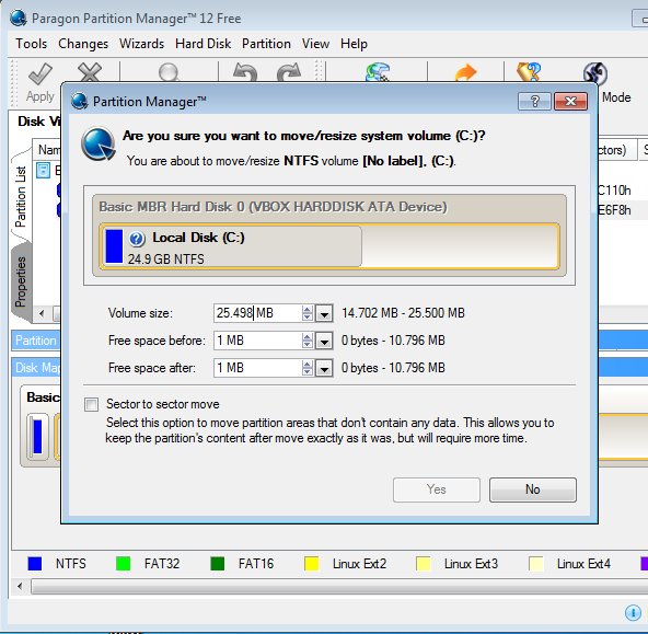 Paragon Partition Manager manual options