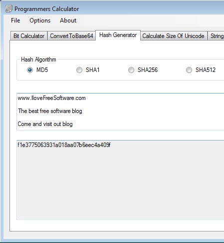 Programmers Calculator hash generator