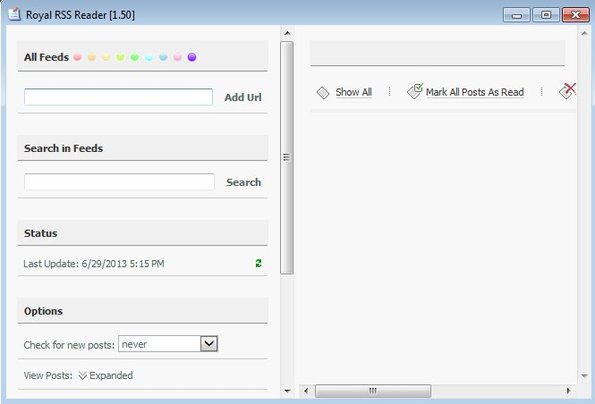 Royal RSS Feed Reader default window