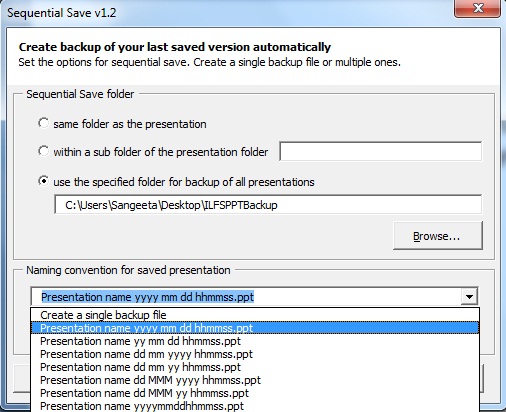 Sequential Save add-ins options